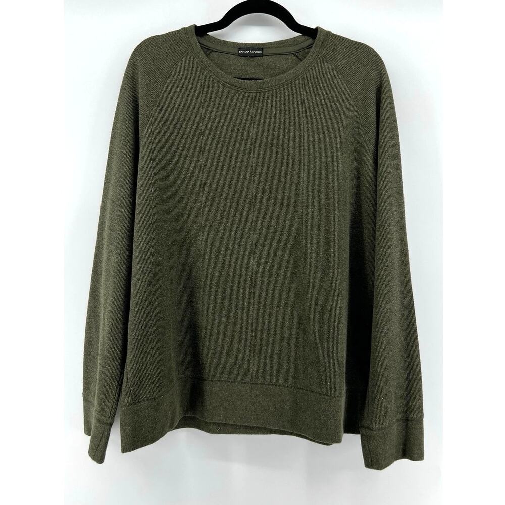 Banana Republic Thermal Long Sleeve Crewneck Shirt Waffle Knit Men's L Green